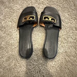 Tory Burch Black Sandals with Gold Accent